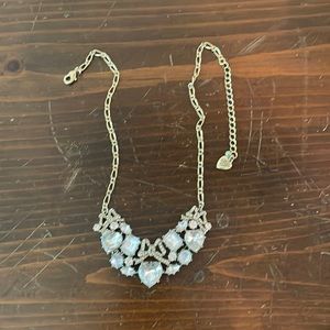 Betsy Johnson Rhinestone Gem Choker Necklace Silver Chain